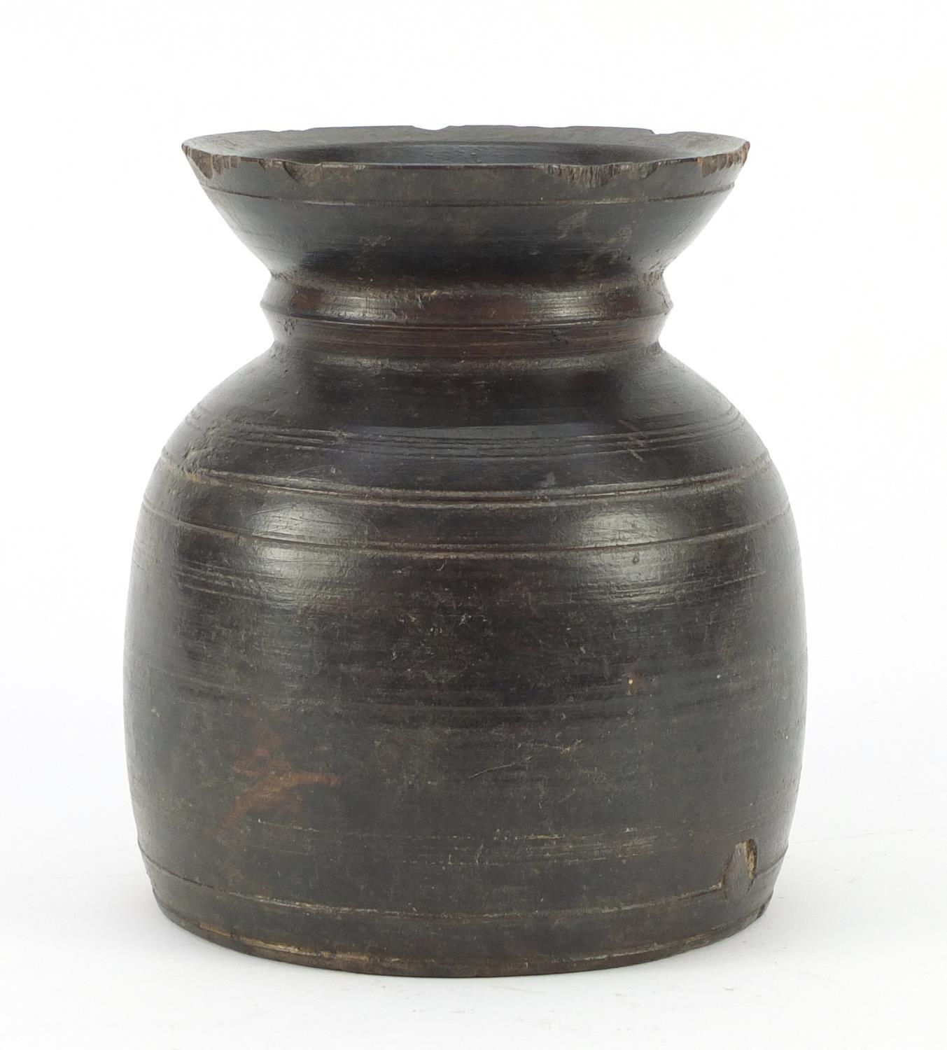 Antique turned treen vessel, 17cm high : For Condition Reports Please Visit Our Website, Updated - Image 3 of 8