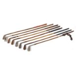 Eight assorted wooden shafted golf clubs, the largest 100cm in length : For Condition Reports Please