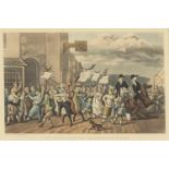 After Thomas Rowlandson - Dr Syntax with the Skimmington riders, coloured etching, mounted, framed