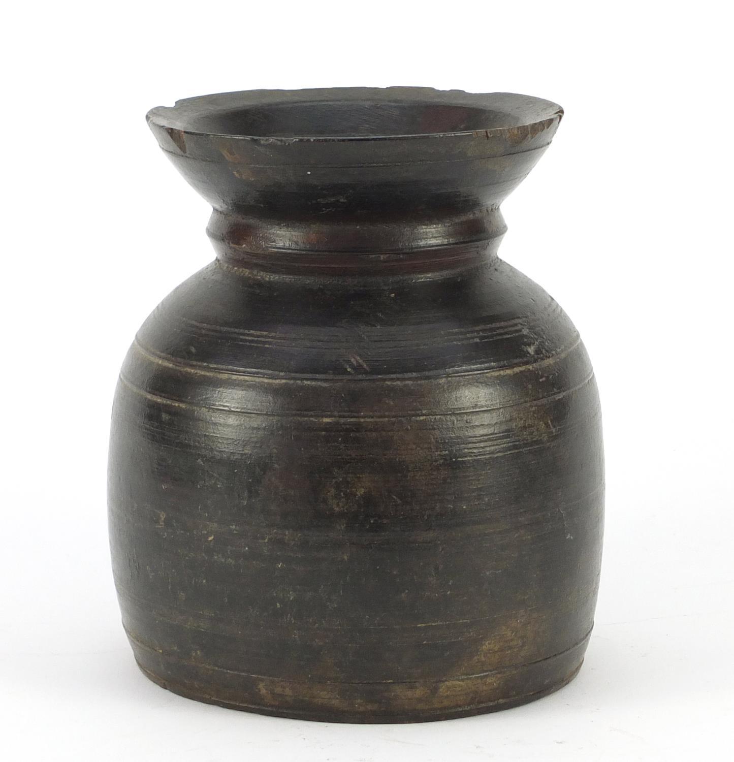 Antique turned treen vessel, 17cm high : For Condition Reports Please Visit Our Website, Updated - Image 2 of 8