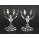 Pair of Lalique champagne glasses with writhen bases, each 13.5cm high : For Condition Reports