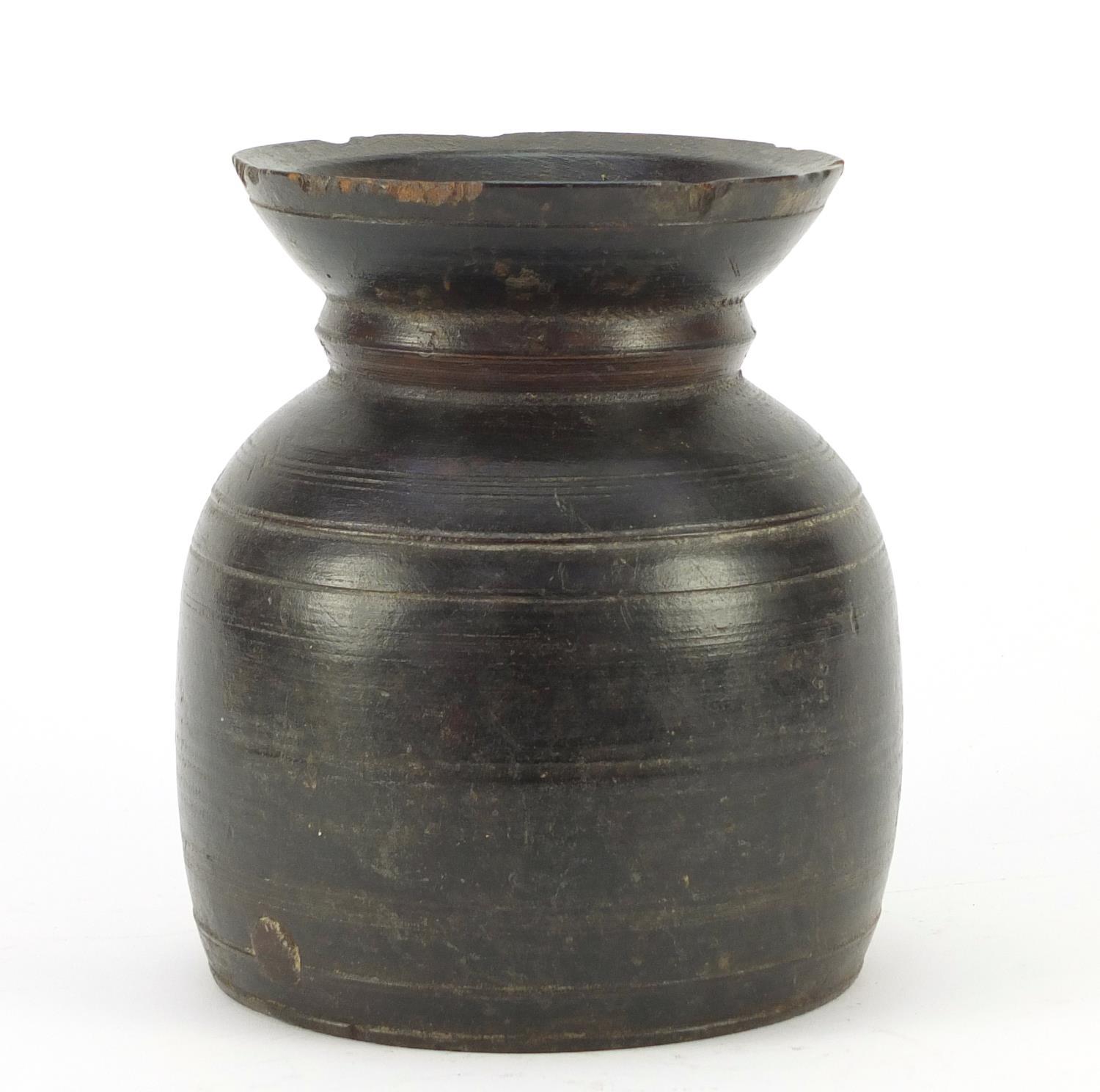 Antique turned treen vessel, 17cm high : For Condition Reports Please Visit Our Website, Updated - Image 4 of 8