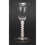 18th century wine glass with bell shaped bowl and opaque twist stem, 16.5cm high : For Condition