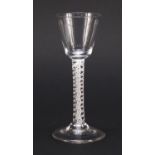 18th century wine glass with bell shaped bowl and double opaque twist stem, 14.5cm high : For