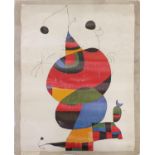 Joan Miro - Abstract composition, coloured lithograph on canvas, unframed, 68cm x 53cm : For