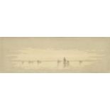 Claude Hamilton Rowbotham - Sunrise on the fishing grounds, pencil signed black and white etching,