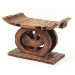 Large tribal interest carved hardwood headrest, 39cm H x 57cm W x 32.5D : For Condition Reports