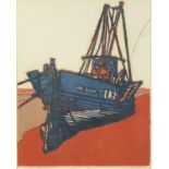 Henry John Jackson - Beached, pencil signed linocut, limited edition 11/50, mounted, framed and