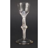 18th century wine glass with moulded bowl and knopped open twist stem, 15cm high : For Condition