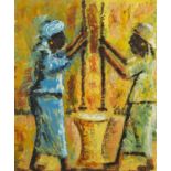 Two African workers, oil, mounted, framed and glazed, 40cm x 32cm : For Condition Reports Please