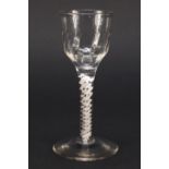 18th century wine glass with writhen bowl and cotton twist stem, 15cm high : For Condition Reports