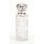 Victorian cut glass scent bottle with silver lid, by Charles Boyton, London 1900, 10cm high : For