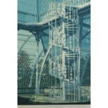 Ken Fleming - Spiral staircase, Kew Gardens, pencil signed screen print in colour, limited