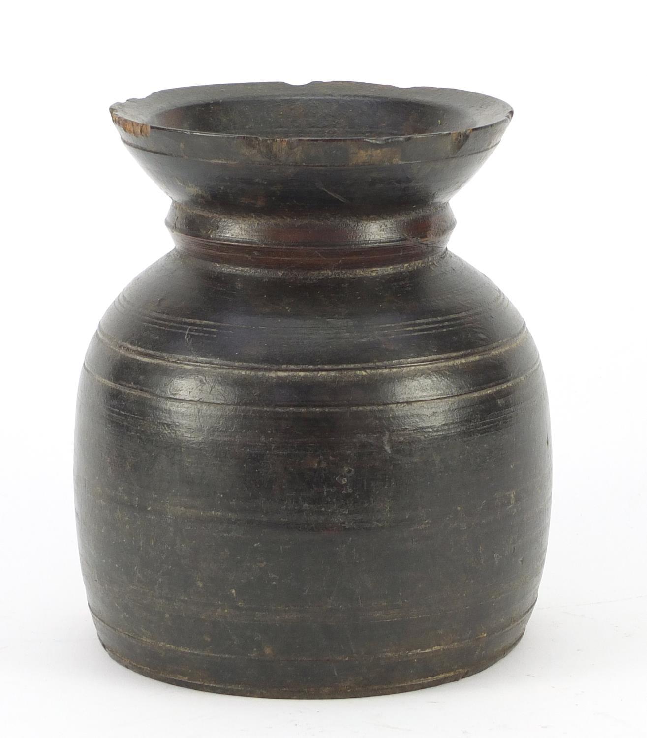 Antique turned treen vessel, 17cm high : For Condition Reports Please Visit Our Website, Updated