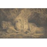 PH Staines 1873 -Well detailed pencil drawing- Pride of Lions, 56cm x 35cm : For Condition Reports