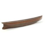 Large shipping interest wooden boat builders half hull model with ink inscriptions, 112cm in