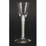 18th century wine glass with funnel bowl and multiple double series opaque twist stem, 15cm high :