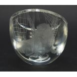 Norman Orr Studio glass vase finely engraved with a lion and a mouse, engraved Orr/70 to the base,