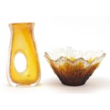Two pieces of Art Glass comprising Polish free form vase by Jablonsky and a Finnish bowl by Tauno