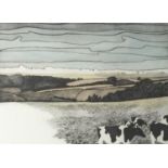 June Berry - Down the meadow, pencil signed artist proof etching in colour, framed and glazed,