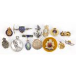 Military and other badges and lapels including silver and enamel Royal Corps of Signals and silver