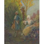 Humphrey - Two figures by a statue, Coquette, mixed media on paper laid on card, inscribed verso,
