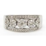 14ct white gold diamond half eternity ring with five flower heads, size Q, 5.4g : For Further