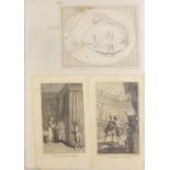 Antique and later engravings and prints arranged in a folder, some Old Masters including La