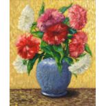 Arthur Baker-Clack - Still life dahlias, oil on board, mounted and framed, 32cm x 26cm : For Further