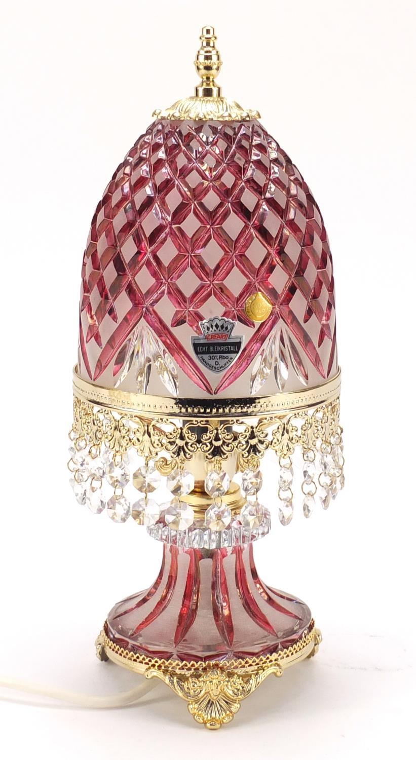 Ornate cranberry and frosted glass table lamp with gilt metal mounts, 36.5cm high : For Further - Image 3 of 5