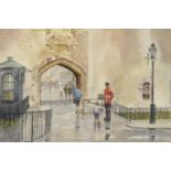 Ashton Cannell - London street scene, watercolour, mounted, unframed, 34cm x 23cm : For Further