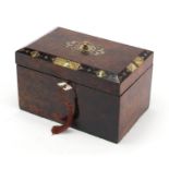 Victorian bird's eye maple table casket with mother of pearl and foliate inlay, 13.5cm H x 21cm W