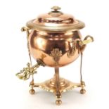 Antique copper and brass samovar with turned ivory handles, 42cm high : For Further Condition