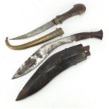 Kukri knife with leather sheath and one other, the largest 44cm in length : For Further Condition