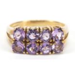 9ct gold two row amethyst ring, size N, 3.2g : For Further Condition Reports Please Visit Our