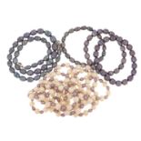 Two Jersey freshwater pearl necklaces and three bracelets, the largest 160cm in length, 193.3g : For