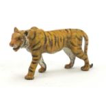 Cold painted bronze of a tiger in the style of Franz Xaver Bergmann, 11.5cm in length : For