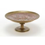 19th century Continental bronze and copper tazza, embossed with Putti and a nude maiden, 9.5cm