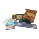 Pine advertising crate and sundry items including a bronzed bust, Scout's cap and Boy's Brigade