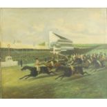 Horse racing scene, oil on board, mounted and framed, 62cm x 52.5cm : For Further Condition