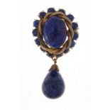 Gilt metal and lapis lazuli design brooch, 5.2cm in length : For Further Condition Reports Please