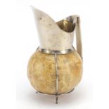 Continental gourd pitcher with silver coloured metal mounts and bone handle, 26cm high : For Further
