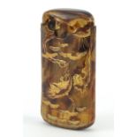 Japanese lacquered horn cigar case decorated with birds amongst flowers, 11.5cm x 6.5cm : For