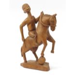 Large wood carving of a figure on horseback, 52cm high : For Further Condition Reports Please