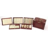 Chinese bone mahjong set with brass mounted chest, the chest 16cm H x 24cm W x 16.5cm D : For
