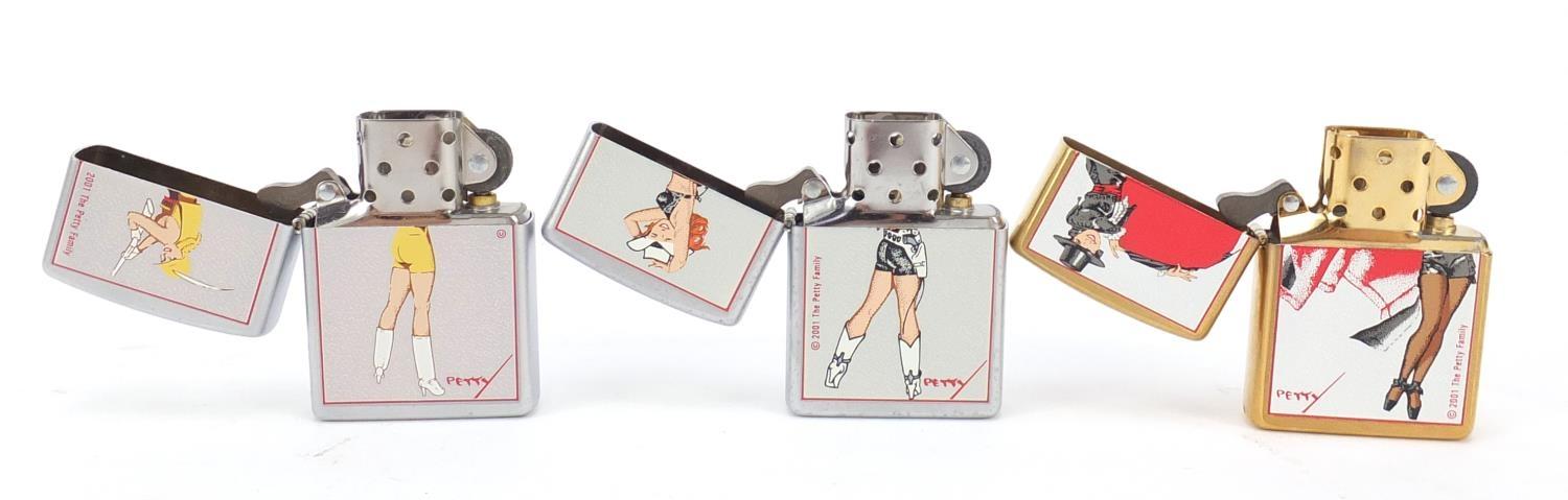Three Zippo Petty Girl lighters two with cases including one with cardboard slip : For Further - Image 6 of 9
