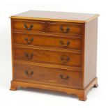 Inlaid yew five drawer chest fitted with two short above three long graduated drawers, 77cm H x 79cm
