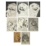 Louis Wain - Cats, eight vintage and later prints, each framed and glazed, the largest 18.5cm x 13cm