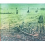 Kathleen Crozier - The lagoon, pencil signed etching in colour, limited edition 7/30, mounted and