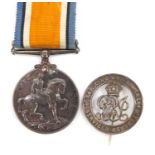 British military World War I 1914-18 war medal with Services Rendered badge, the war medal awarded